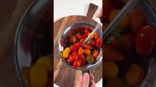 SPAGHETTI ALLA CHITARRA 🍝🌿 with roasted tomatoes and stracciatella #shorts #recipe