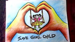 How to Draw save girl child poster Poster Drawing / International Day of Girl Child Poster Drawing