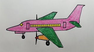 How to draw airplane step by step and coloring it| Learn drawing for kids and beginners