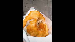 Famous Chinese street food - Yummy siew mai wrapped in youtiao (Chinese fried dough /donuts) 油条包烧卖
