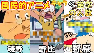 【ゆっくり解説】国民的アニメキャラの苗字の人数はどのくらいなの？