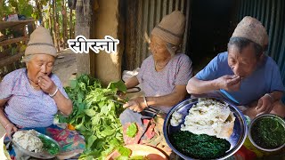 Cooking and eating nettle curry and corn rice(सिस्नो र मकैको भात)@arunraivlog52