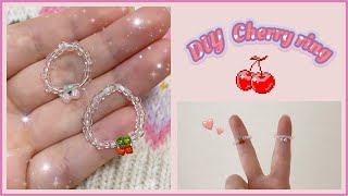 Small cherry bead ring 🍒 with illustration commentary　DIY How to make a small cherries beaded ring