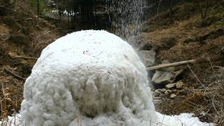 大町市の山の中に氷のタコ入道が出現・八坂の大滝