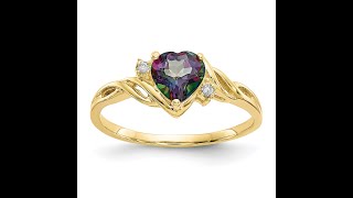 10K Yellow Gold Heart Mystic Fire Topaz \u0026 .01ct Real Diamond Ring