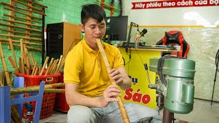 Vietnamese traditional musical instrument, bamboo flute craftsmanship. Tiêu