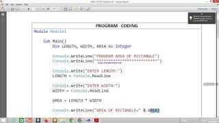 Visual Basic sequence Lesson 2 Area of Rectangle
