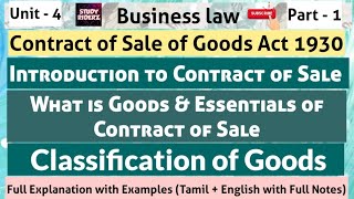 Sales of Goods Act 1930, Introduction & Essentials of Contract of Sale, Classifications of Goods