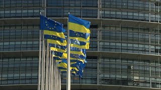 Giant Ukrainian flag unfurled in Lavtian TV and in front of Russian embassy in Washington