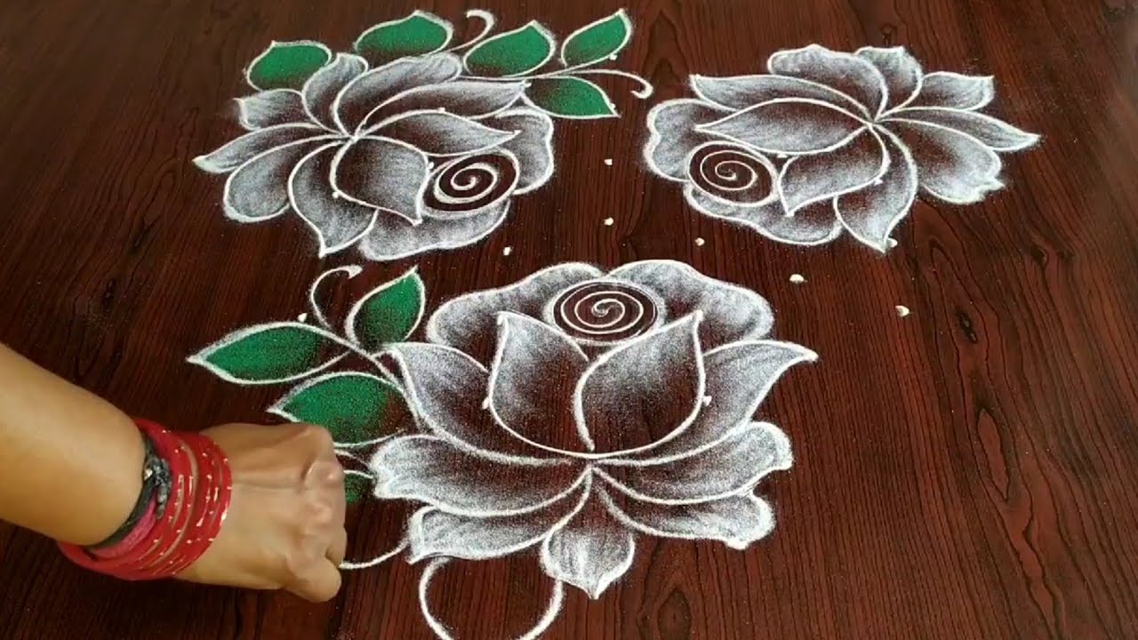 Aamaing Beautiful Rose Flowers Rangoli 7 4 Dot S Youtube