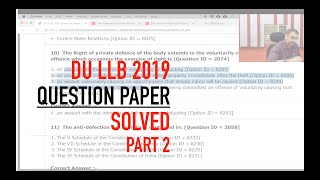 DU LLB 2021 | DULLB 2019 Question Paper with solutions Solved | Part 2