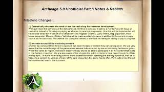 Unofficial Archeage 5.0 Patch Notes \u0026 Rebirth Part 1 (Prelude, Goal, Forward, Milestones)