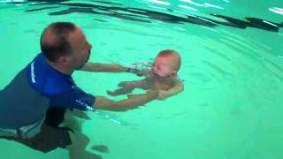 Baby Oliver's first ISR  lesson - learning to hold breath under water