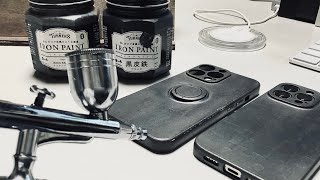 もう鉄板にしか見えない！激安エアブラシでアイアンペイント黒皮鉄を塗ってみた。鉄板風iPhoneケースをDIY#shorts #short