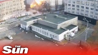 CCTV shows devastation of airstrikes on Kyiv Arts Center on New Year's Eve