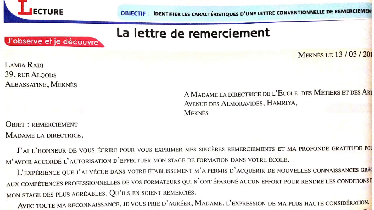 Lettre De Remerciement