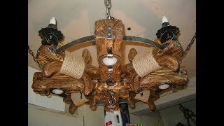 Оригинальные люстры из дерева./Original chandeliers made of wood