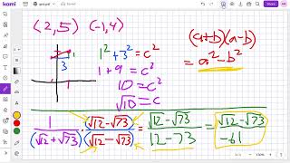 Section 3 Review Pt 1: Distance between coordinates, rationalize denominator, simplify square roots.