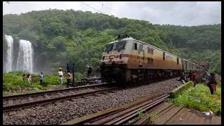 12977 marusagar Sf express at Ranpat waterfall, Ratnagiri.