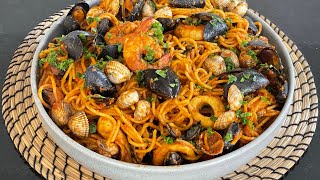 ابن سباغتي تونسية بغلال البحر بكل أسرار لنجاح الوصفة spaghettis aux fruits de mer à la tunisienne