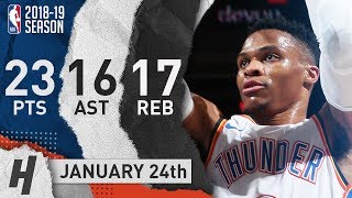 Russell Westbrook Triple-Double Highlights Thunder vs Pelicans 2019.01.24 - 23 Pts, 16 Ast, 17 Reb!