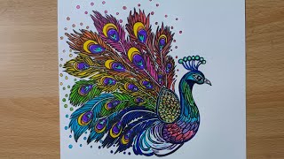 How to draw a beautiful peacock 🦚... add colours.. simple and easy 🫰😍.. #drawing #trending #peacock