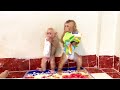 Baby monkey Lucky and his brother dressing and play