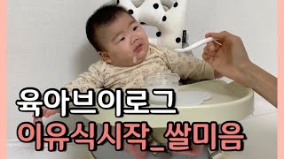 (육아브이로그) 5개월아기 | 이유식시작 | 초기이유식 쌀미음 | 완모아기