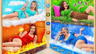 Four Elements Build a Bunk Bed! Fire Girl, Water Girl, Air Girl and Earth Girl by Multi DO Challenge