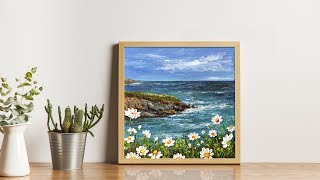 Challenge #24 Ocean view with wildflower ACRYLIC painting