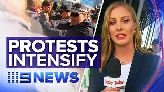 Climate protests intensify outside Melbourne mining conference | Nine News Australia
