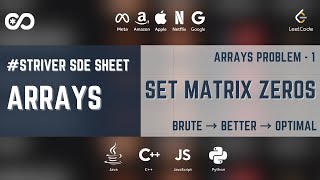 Set Matrix Zeroes | Striver SDE Sheet (Arrays-1) | LeetCode 73 | Java C++ Python Javascript