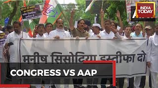 Mega Congress Protest Outside AAP Office, Demands Deputy CM Manish Sisodia's Resignation