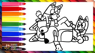 Draw and Color Bluey and Bingo Tickle Their Dad 🐶🤡🐕💙 Drawings for Kids