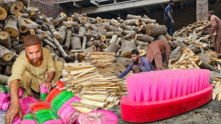 Watch How Tons Of Giant Wooden Circular Pieces Transform Into A Cloth Washing Brush