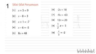 Sifat-Sifat Persamaan 1.x+5=9 2.x-8=3 | Matematika SMP