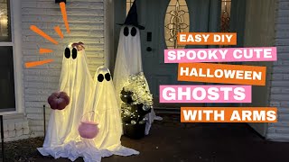 Spooky Cute Tomato Cage Ghost with Arms + Stacked Cauldron (DIY Halloween Porch Decor!)