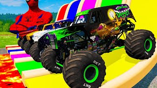 5 MONSTER TRUCK VS GIANT COLOR WATER SLIDE #107