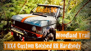 TRX4 with custom Bobbed Team Raffee Range Rover hardbody, first outing in the woods