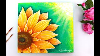 EASY Sunflower Painting for Beginners using Acrylic Colours