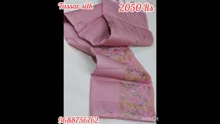 Tussar silk embroidered saree with contrast blouse* offer 2050 Rs Ship Extra🔥🔥🔥