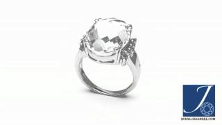 Johareez 11.50CTW Genuine White Crystal \u0026 White Topaz .925 Sterling Silver Ring