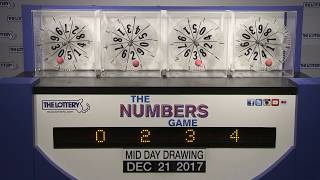 Midday Numbers Game Drawing: Thursday, December 21, 2017