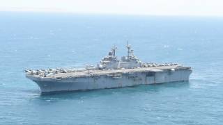 USS Boxer (LHD 4) is anchored in the Arabian Gulf during amphibious operations