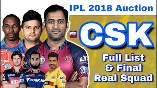 IPL 2018 Auction : CSK - Final Full List Of Players & Real Squad | Chennai Super kings