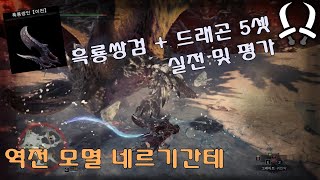 [MHW:I] 흑룡쌍검 + 드래곤 5셋. 실전 및 성능평가. 역전 모멸 네르기간테.