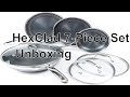 Unboxing HexClad 7-Piece Hybrid Stainless Steel Cookware Set with Lids and Wok