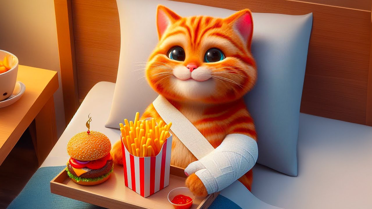 Poor Cat Injured At Hospital Eating Fast Food Youtube