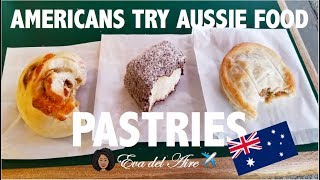 Americans Try Australian Food! 🇦🇺 | Vegemite Scroll, Lamington, Vegetarian Pie | Eva del Aire ✈️