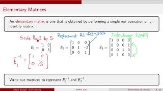 MATH 3191: Finding the Inverse of an Elementary Matrix